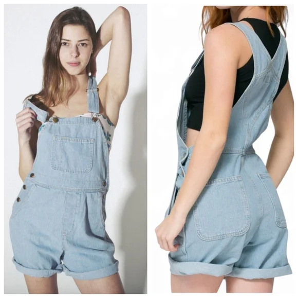 American Apparel Denim Short-Alls Medium Wash Indigo Size XS - Picture 9 of 9